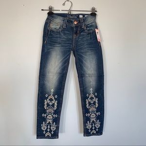 Miss Me• Blue Faded Floral Embroidered Skinny Jean